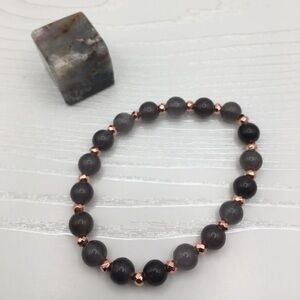 HANDCRAFTED Jade & rose Gold Hematite Stretch Bracelet